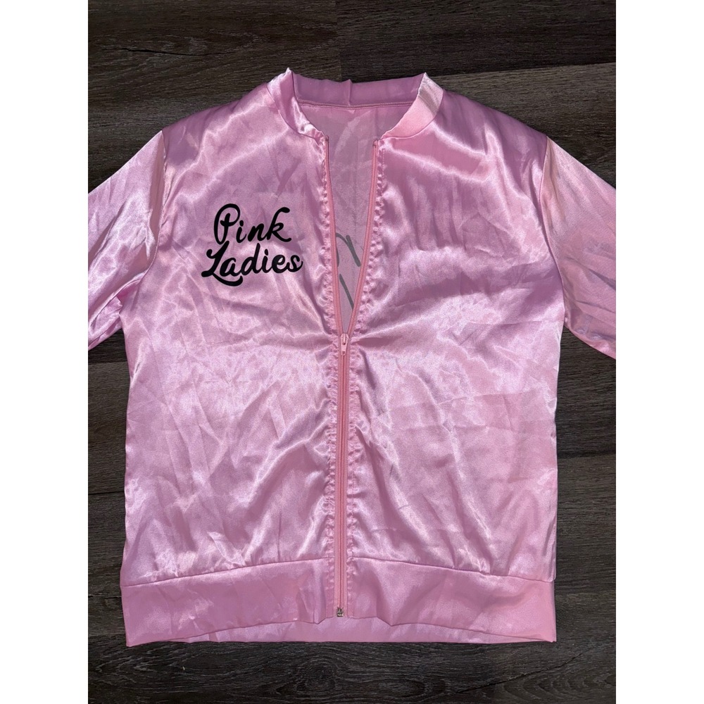 Grease Pink Ladies Costume Jacket Satin Pink Womens Size Medium Zip Up Bomber